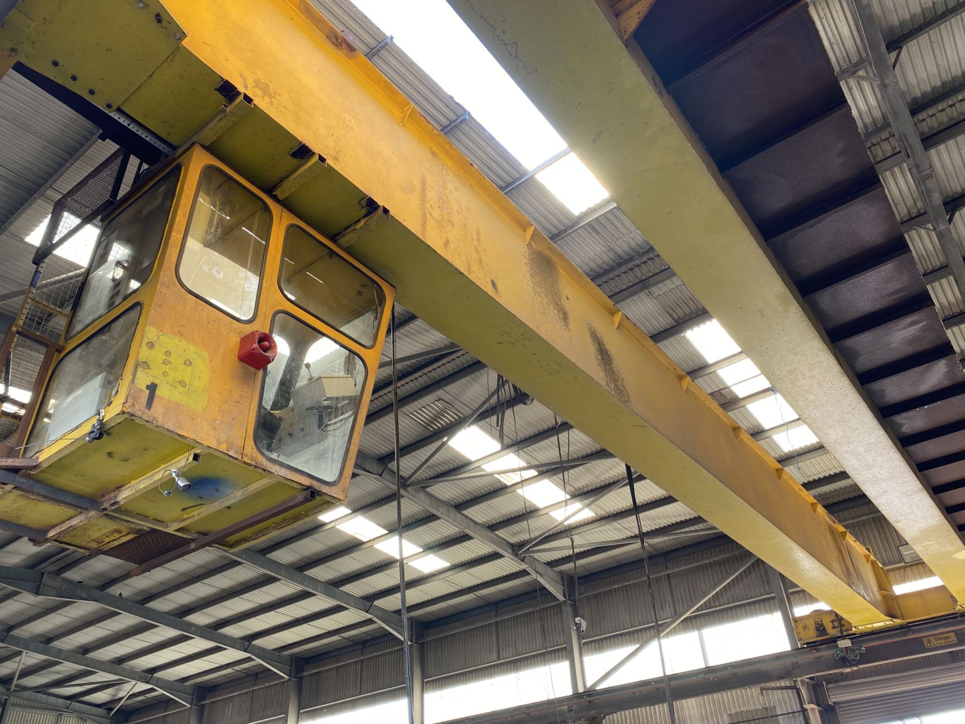 2 x 16,000kg SWL TWIN GIRDER TRAVELLING OVERHEAD CRANE, serial no. AP108 (incomplete, no carriages