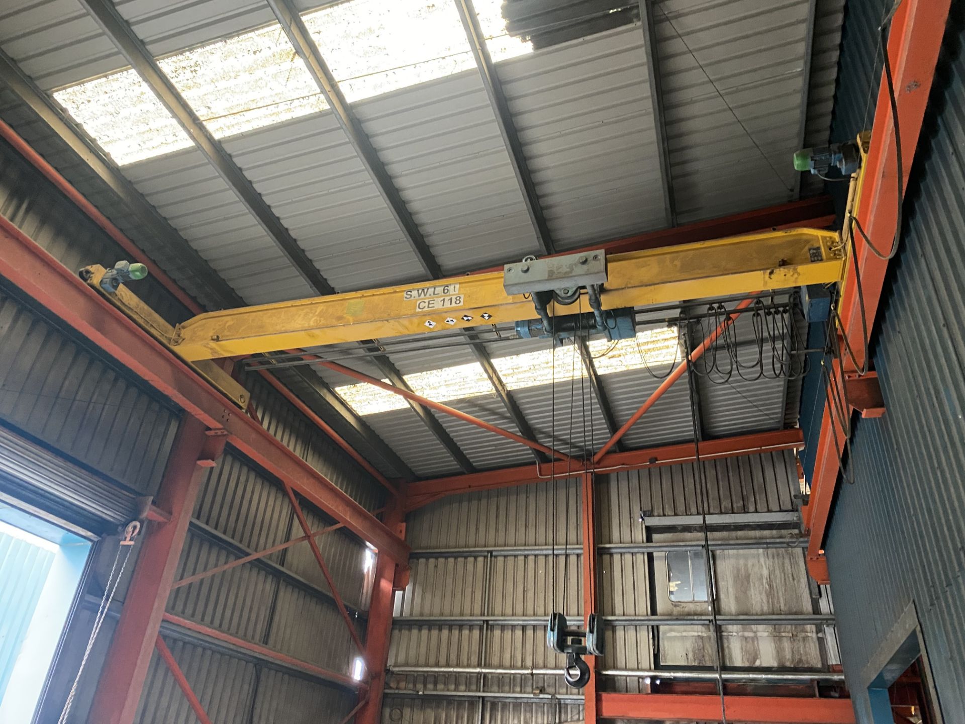 6T SWL DOUBLE GIRDER TRAVELLING OVERHEAD CRANE, approx. 7.4m span, with Demag wire rope hoist, - Image 3 of 9