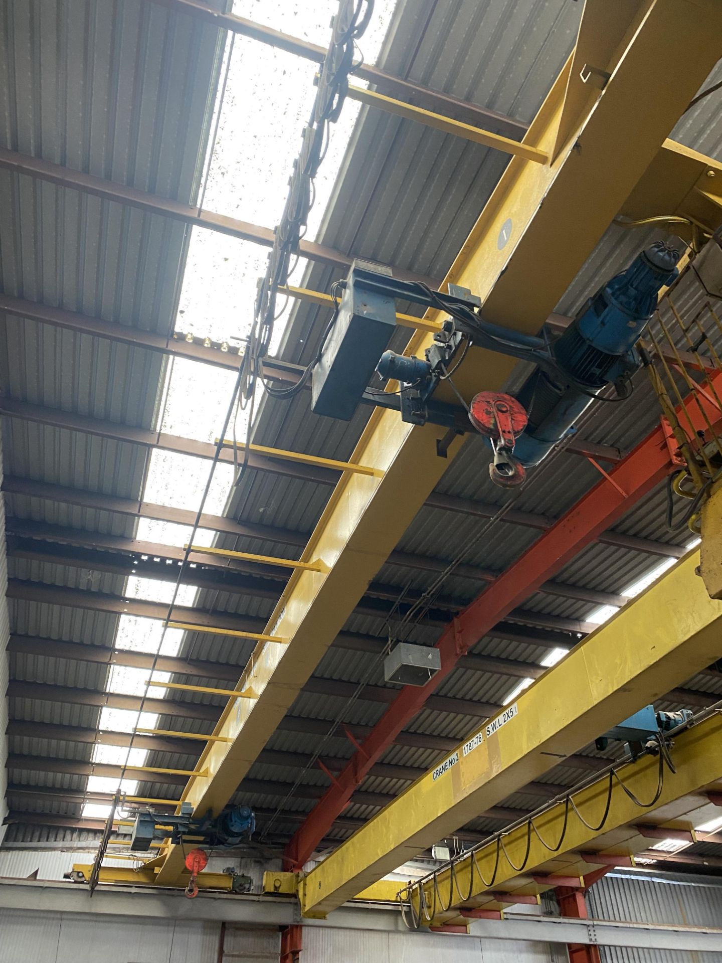 2 X 5T SWL SINGLE GIRDER TRAVELLING OVERHEAD CRANE, crane no. 220, approx. 18m span, with twin - Image 4 of 4