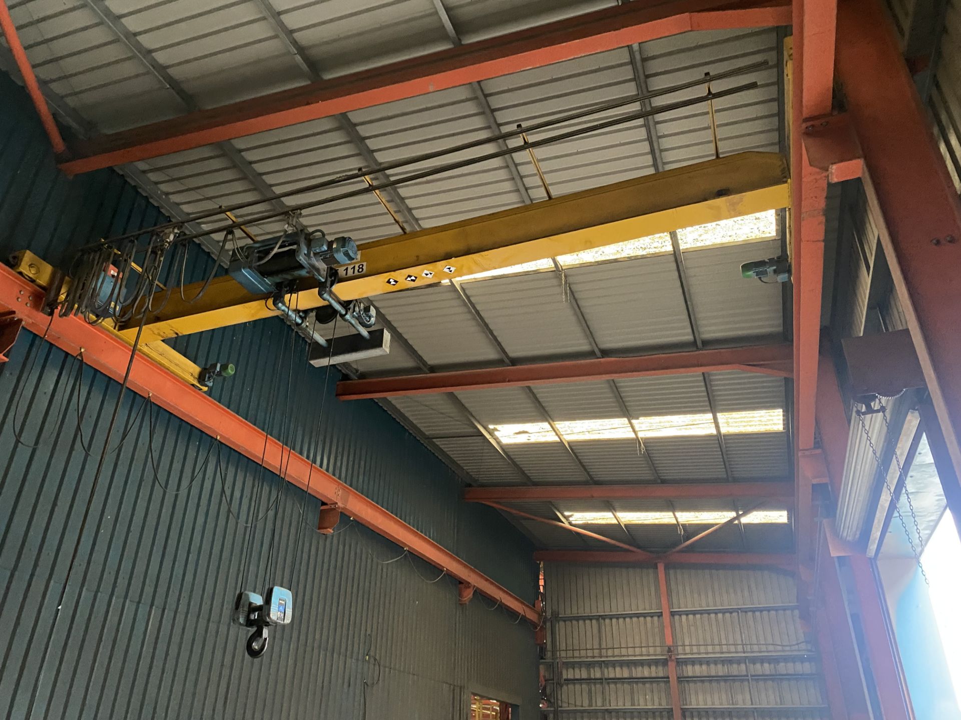 6T SWL DOUBLE GIRDER TRAVELLING OVERHEAD CRANE, approx. 7.4m span, with Demag wire rope hoist,