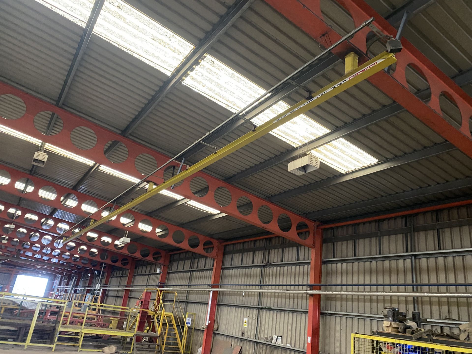 Crane Express Ltd 250kg SWL Overhead Runway, approx. 17m long, reference no. CE213, with four roof