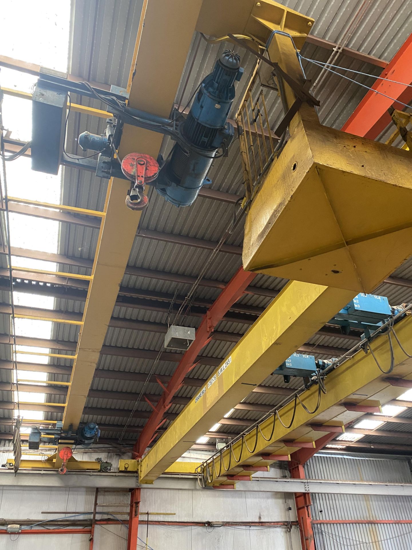 2 X 5T SWL SINGLE GIRDER TRAVELLING OVERHEAD CRANE, crane no. 220, approx. 18m span, with twin - Image 2 of 4