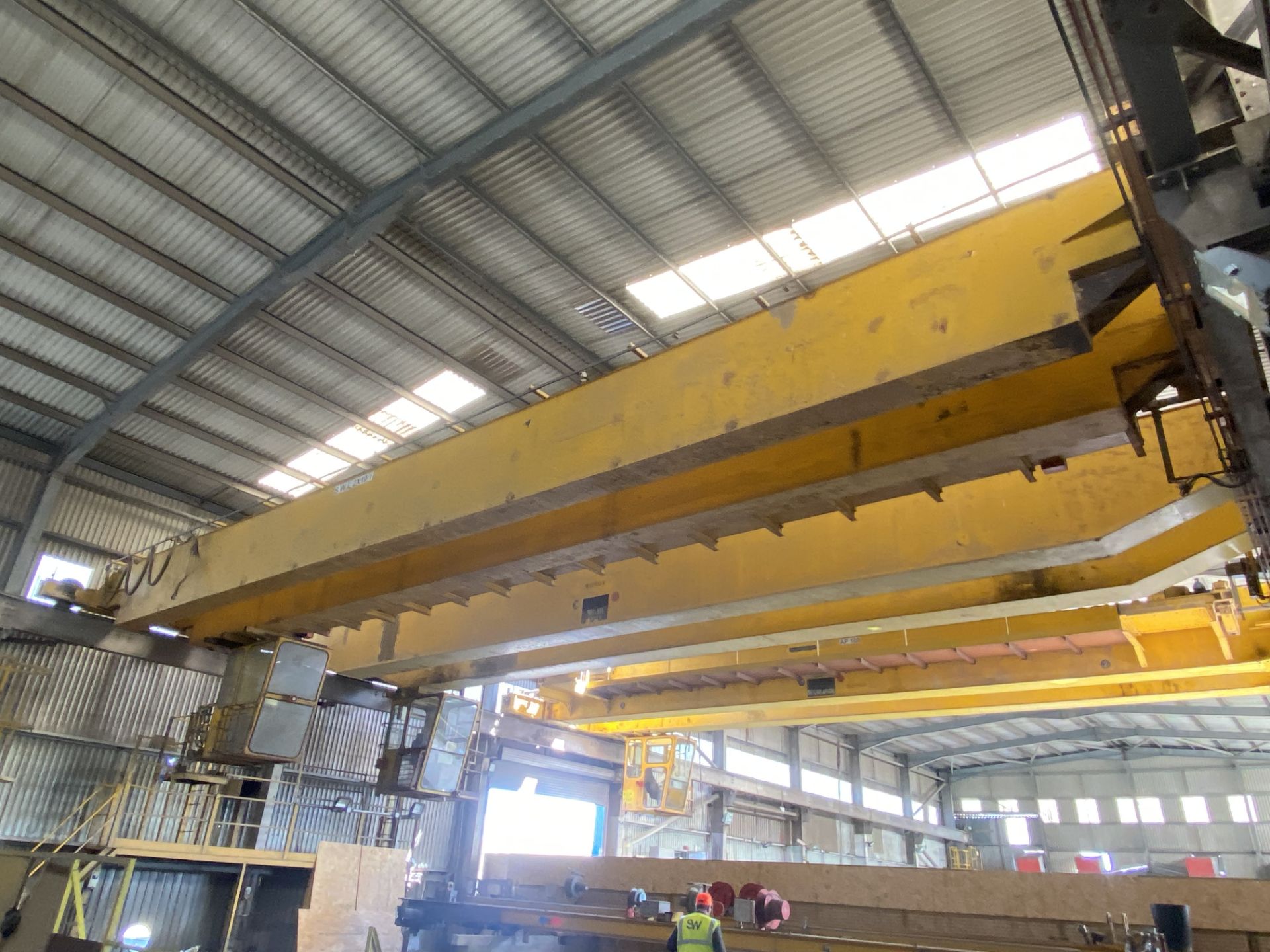 2 x 10,000kg SWL TWIN GIRDER TRAVELLING OVERHEAD CRANE, (incomplete, no carriages or winches), - Image 2 of 5