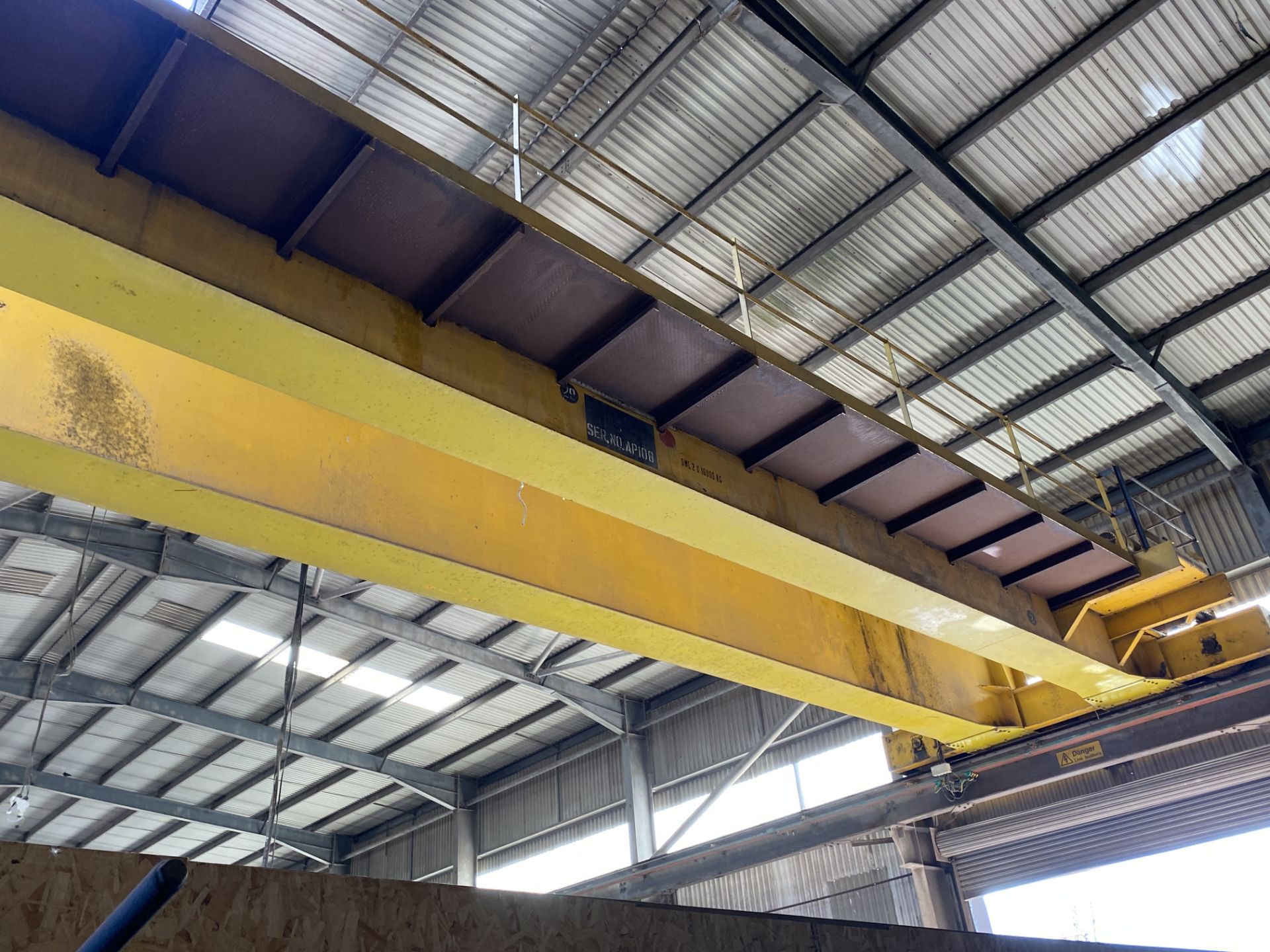 2 x 16,000kg SWL TWIN GIRDER TRAVELLING OVERHEAD CRANE, serial no. AP108 (incomplete, no carriages - Image 6 of 6