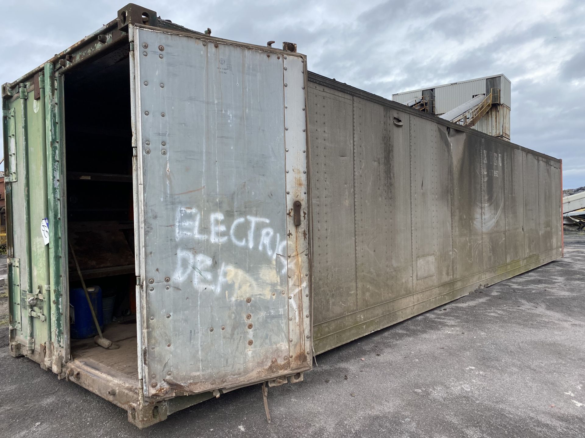 Aluminium Cargo Container, 12m long (slight hole in roof), with fitted racking inside (in yard) - Image 2 of 7