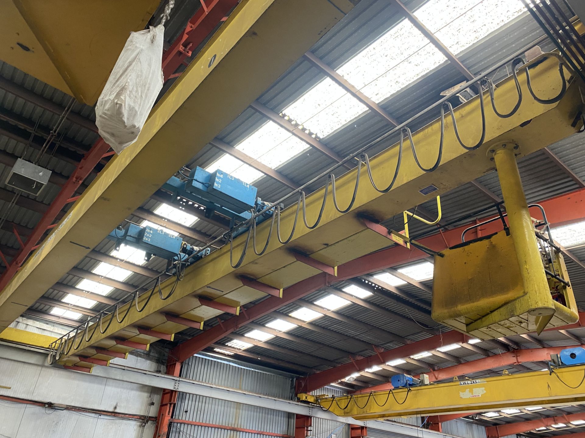 2 X 5T SWL TWIN GIRDER TRAVELLING OVERHEAD CRANE, no. 1787-76, (incomplete – no carriages or - Image 2 of 5