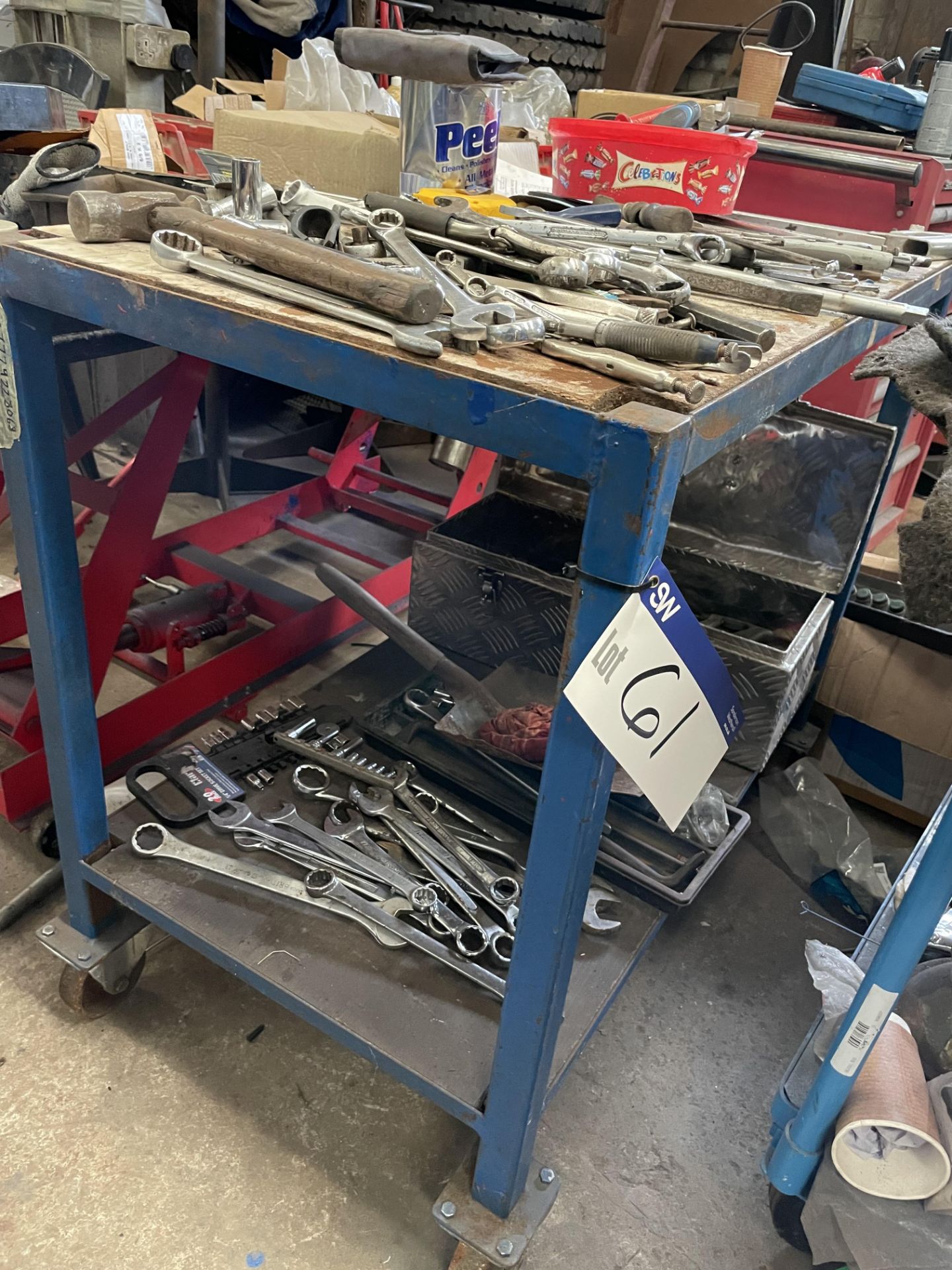 Two Tier Steel Trolley, approx. 1m x 600mm (contents excluded) (this lot is subject to 15% buyer's