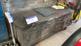 Timber Workshop Bench, approx. 2m x 600mm, with fitted Woden 4in bench vice (excluding contents on