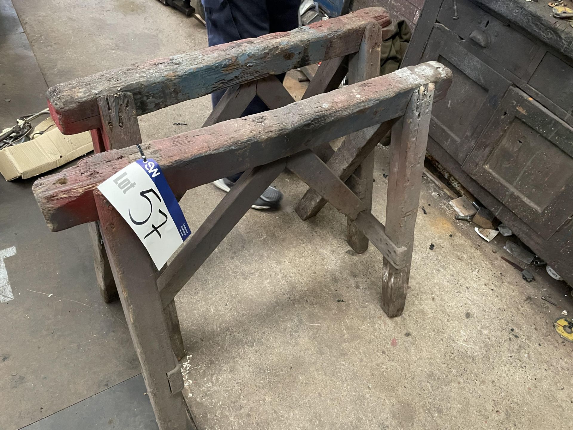 Two Timber Trestles, approx. 950mm wide (this lot is subject to 15% buyer's premium)Please read