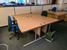 Three Light Oak Veneered L Shaped Desks, with light oak veneered desk, beech veneered L shaped desk,