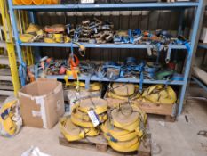 Large Quantity of Ratchet Load Straps, as set out on two shelves and three palletsPlease read the