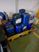 Three Spill Pallets & Contents, including quantity of lubricants, cutting fluids and oilPlease