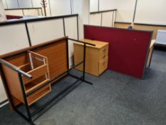 Five Light Oak Veneered Desks, with oak veneered desks (missing drawers), light oak veneered 4