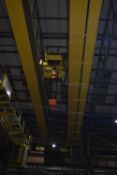 Morris TWIN GIRDER 30 TON SWL OVERHEAD TRAVELLING CRANE, with carriage and hoist, approx. 25m long