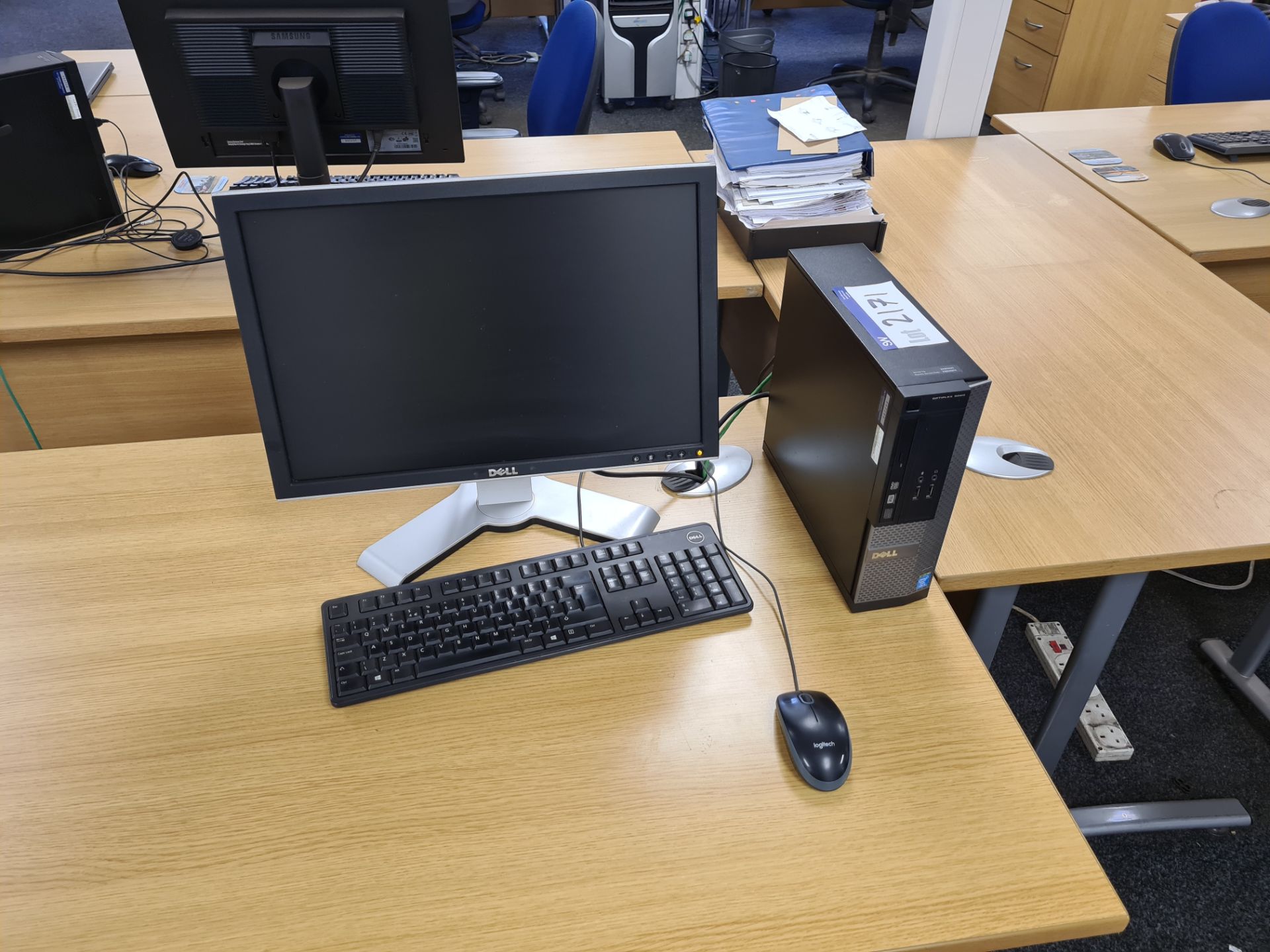 Two Dell OptiPlex 3020 Desktop Personal Computers (hard disk removed or wiped), with two monitors,