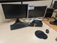 Two Dell Vostro i5 Desktop Personal Computers (hard disk removed or wiped), with four monitors,