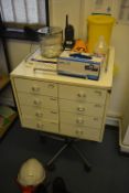 Eight Compartment Mobile Chest of Drawers, with first aid equipmentPlease read the following