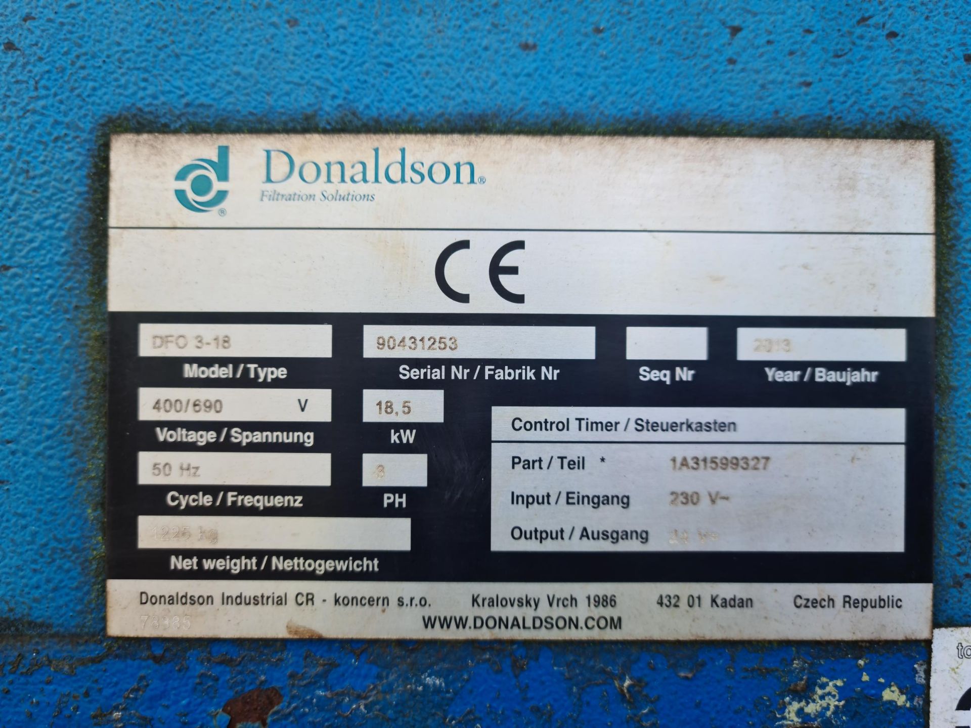 Donaldson Torit DCE DF03-18 DUST EXTRACTION UNIT, - Image 3 of 4