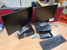 Two Dell Vostro i5 Desktop Personal Computers (hard disk removed or wiped), with four monitors,