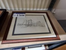 Limited Edition Pencil Drawing of Suspension Bridge, signed John, 1982, 57/99Please read the