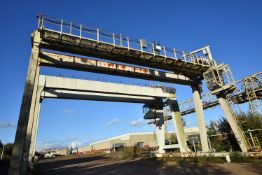 Munck 30.5 ton SWL RAIL MOUNTED TWIN GIRDER OVERHEAD GANTRY CRANE, serial no. 2237, approx. 20m