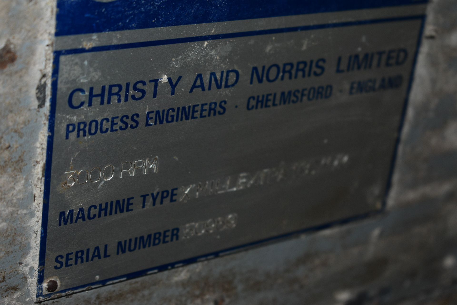 Christy and Norris X MILL EXTRA 100/1/M REVERSIBLE HAMMER MILL, serial no. 50989, fitted Brook - Image 7 of 8