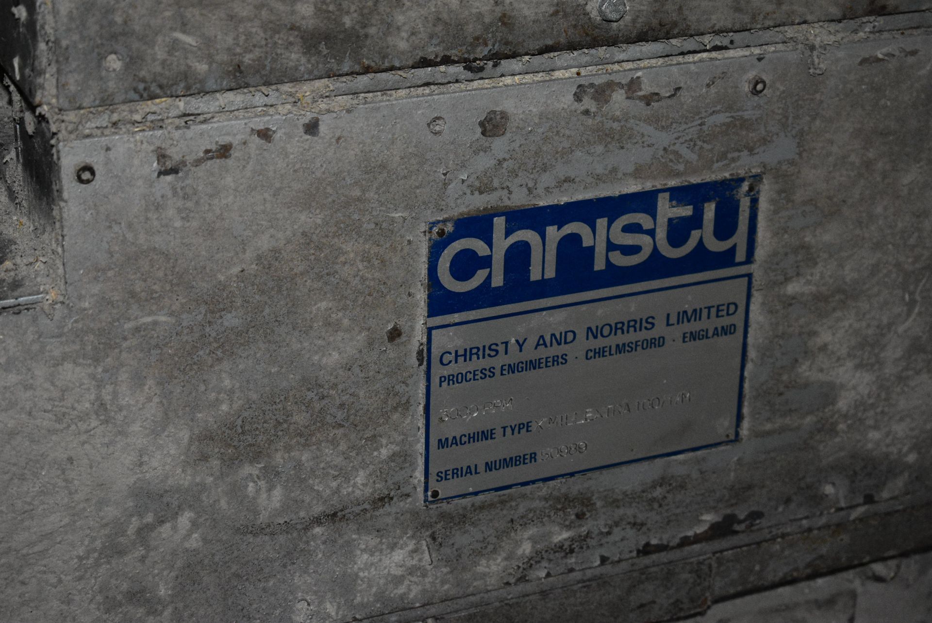 Christy and Norris X MILL EXTRA 100/1/M REVERSIBLE HAMMER MILL, serial no. 50989, fitted Brook - Image 6 of 8