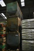 NINE STEEL 1 TONNE HOPPER BOTTOM TOTE BINS, each mainly approx. 1.22m x 1.22mm x 1.5m deep, with