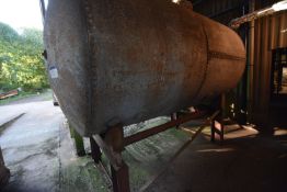 Approx. 9 tonne cap. Horizontal Molasses Storage Tank, approx. 1.9m x 3m long, with steel supports