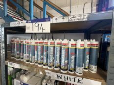 Quantity of Soudal Soudaseal 215LM & Silirub 2 Sealant, as set out on one tier of rackPlease read