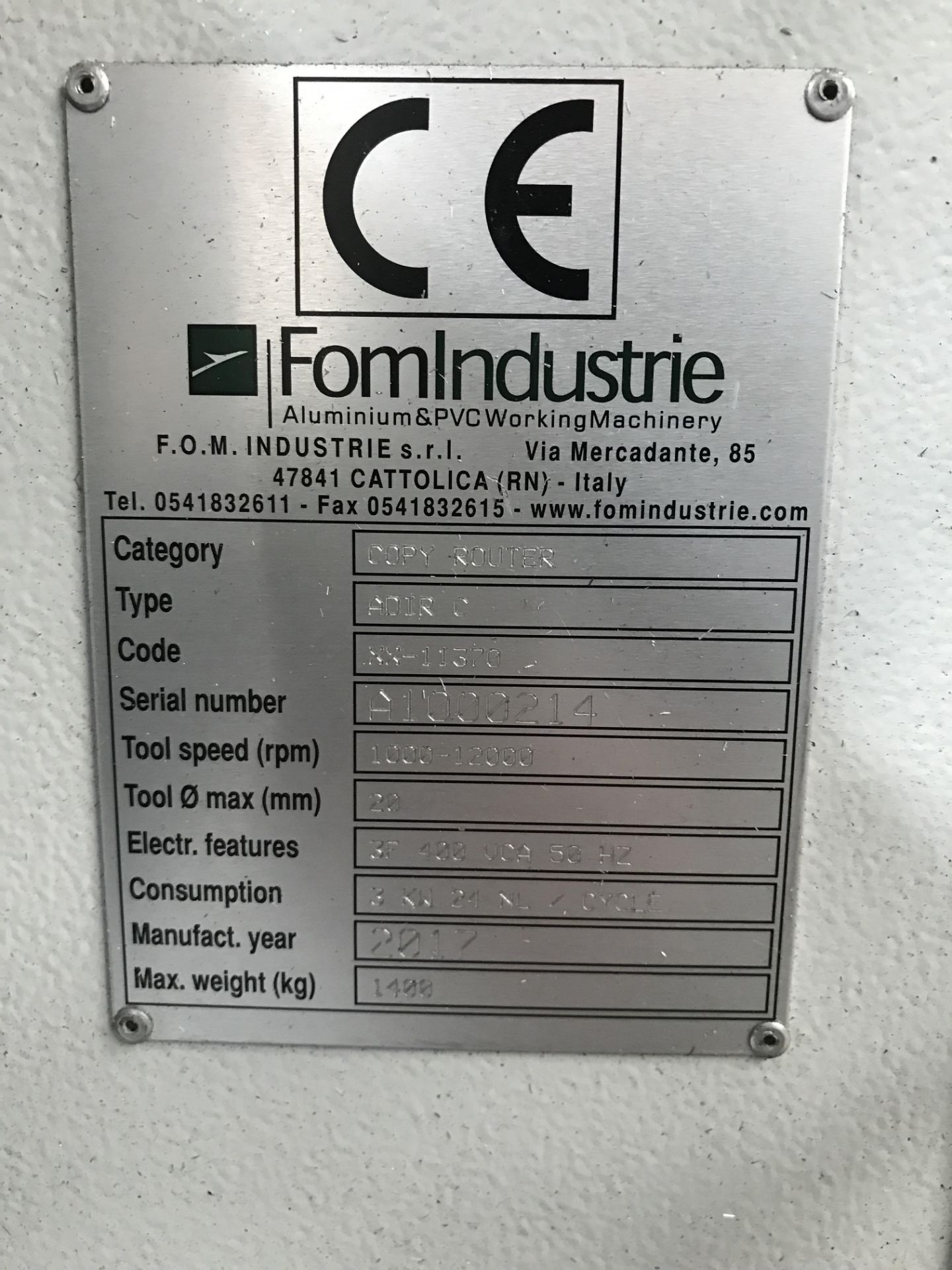 FOM ADIR C CNC 4-AXIS MACHINING CENTRE/ COPY ROUTER, Code X-11370, serial no. A1000214, year of - Image 5 of 5