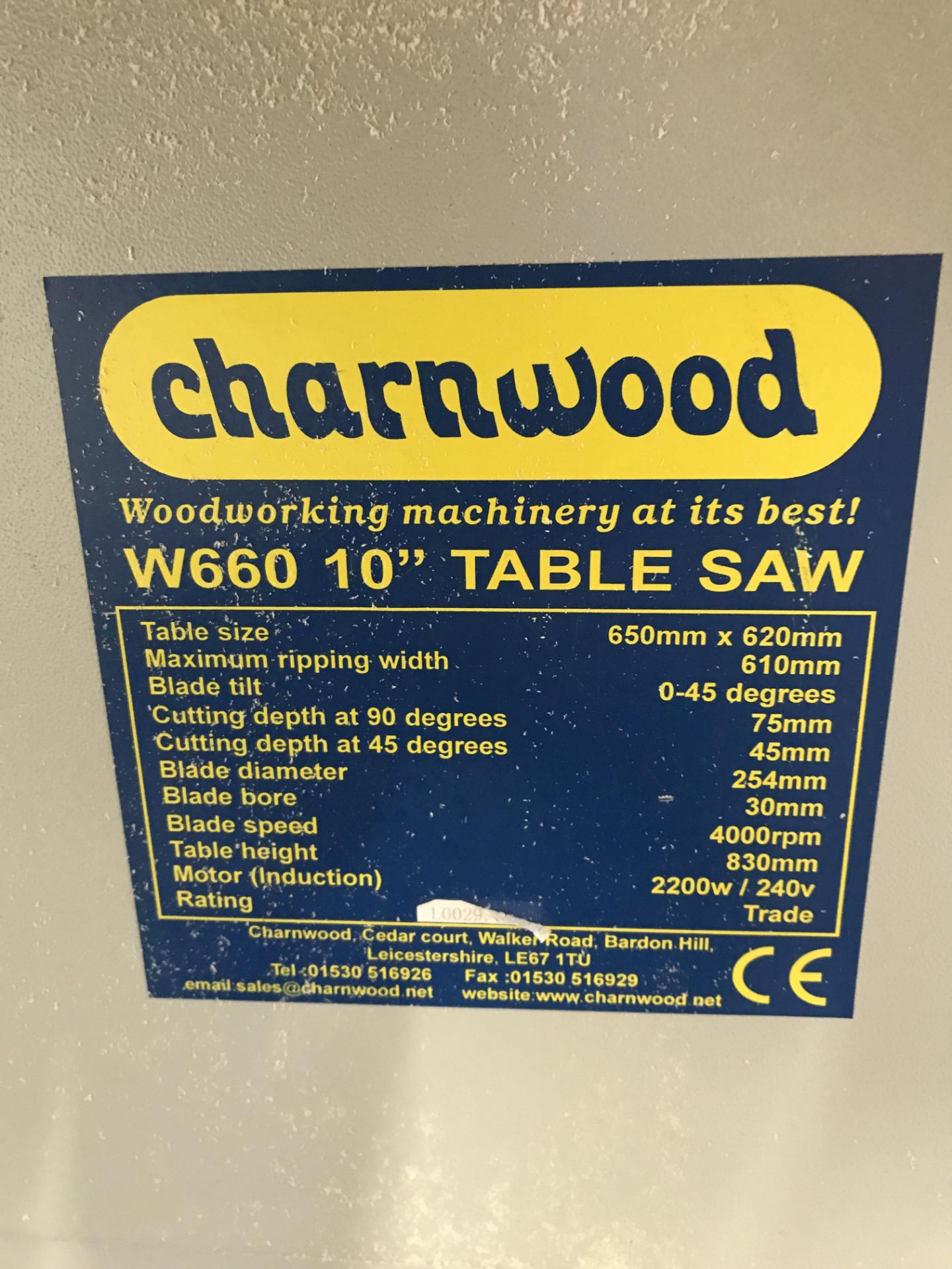 Charnwood W600 10in. Table Saw, no. L0029.06.14, 240VPlease read the following important - Image 2 of 2