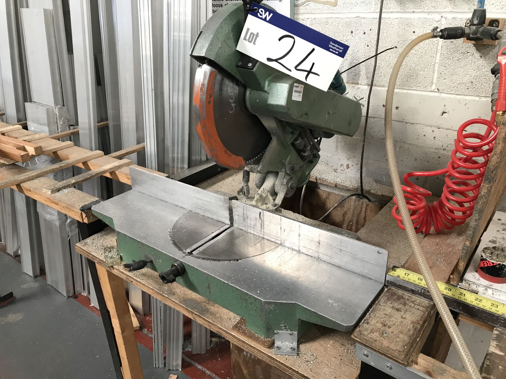 Unbranded Mitre Cutting Saw, 240V with wooden & metal framed benchesPlease read the following