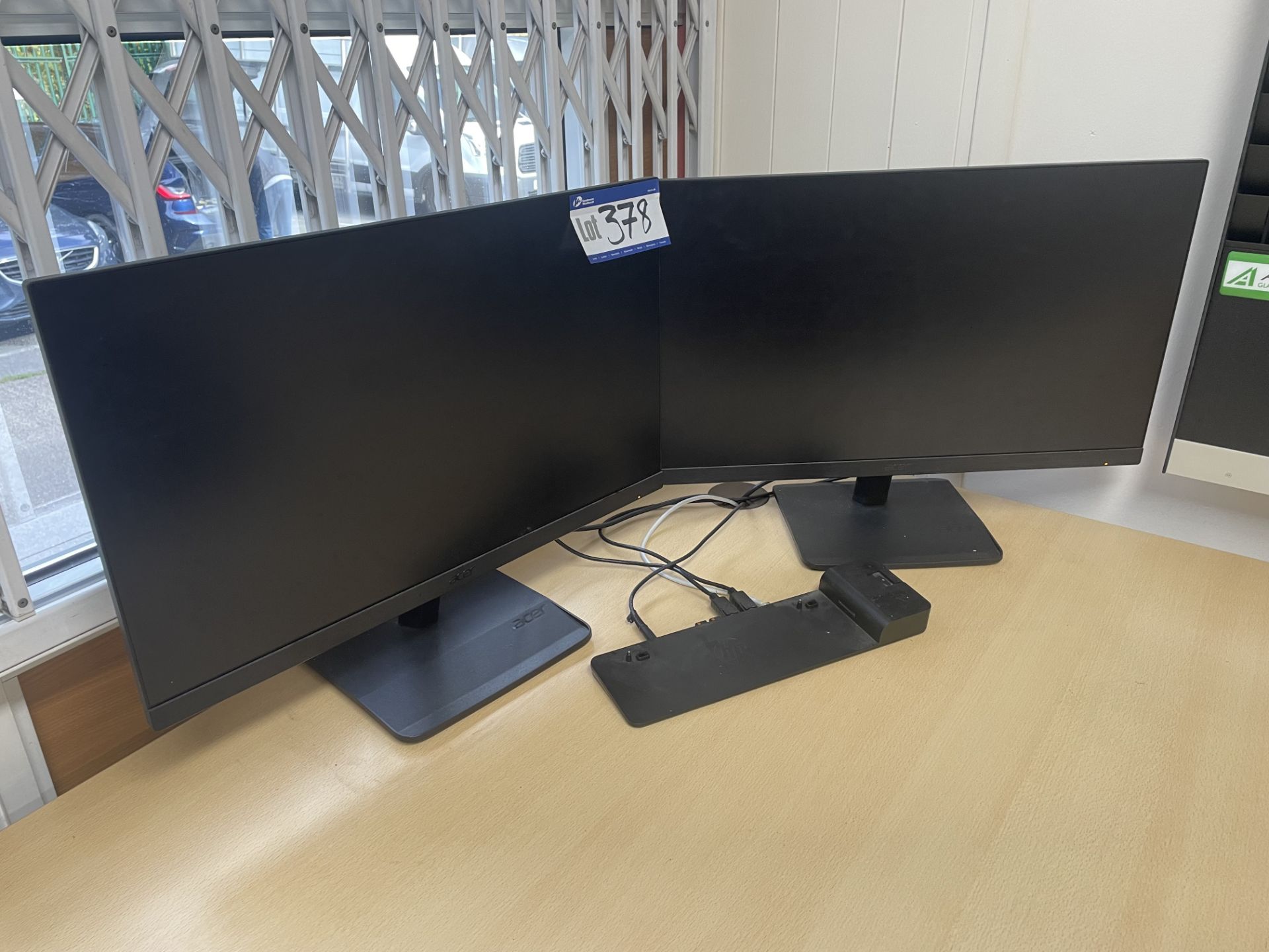 Two Acer Flat Screen Monitors, with HP docking stationPlease read the following important - Image 2 of 2