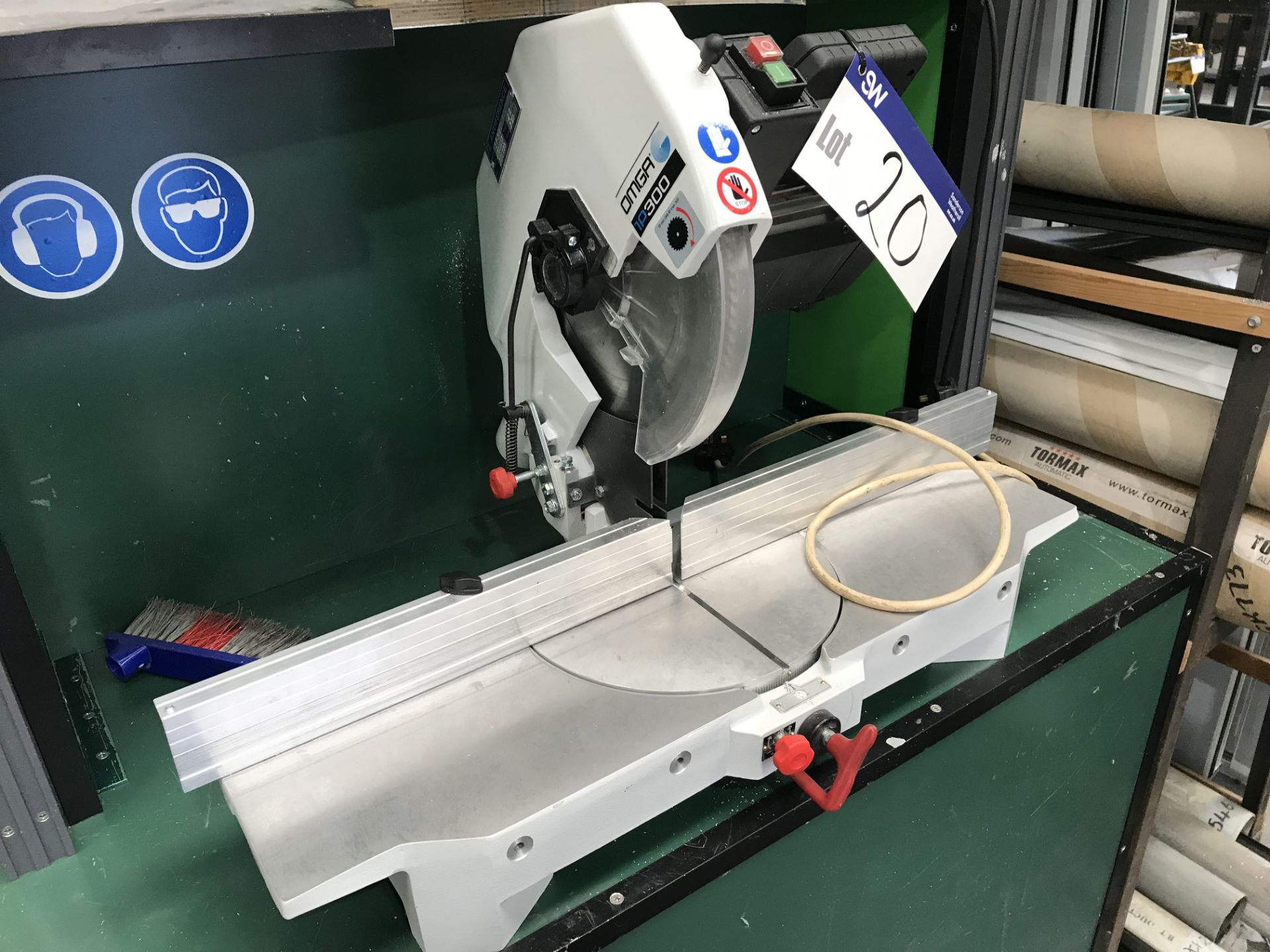 OMGA 1P300 Mitre Cutting Saw, serial no. A13037, year of manufacture 2021, 240V with mobile work