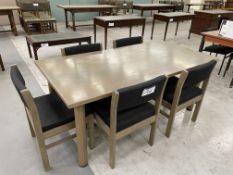 Meeting Table, approx. 1.75m x 890mm, with five matching wood framed charcoal fabric upholstered