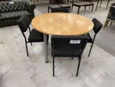 Meeting Table, approx. 1.2m dia., with four steel framed charcoal fabric upholstered stand