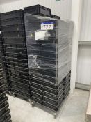 Approx. 60 Plastic Stacking Trays, with transporter trolley, each tray approx. 400mm x 300mmPlease