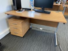 Beech Effect Cantilever Desk, 1.4m x 0.8m, with three drawer pedestal Please read the following
