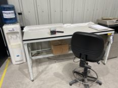 PAF Systems Adjustable Height Table, approx. 1.8m x 750mm, with fabric upholstered swivel
