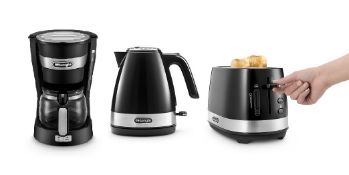 Six Boxed Unused De’Longhi Kettle, Toaster and Coffee makers in Black, BrightHouse model no.