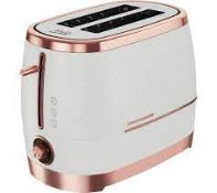Six Boxed Unused Beko Two Slice Toasters in White & Rose Gold, manufacturer’s model no. TAM8202W,