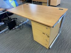 Beech Effect Cantilever Desk, 1.4m x 0.8m, with four drawer pedestal Please read the following