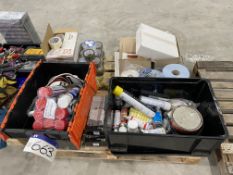 Assorted Equipment, including tape, de-icer, wire, cleaning products and plastic trays/