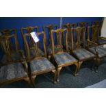 Ten Oak Framed Fabric Upholstered Chairs, comprisi