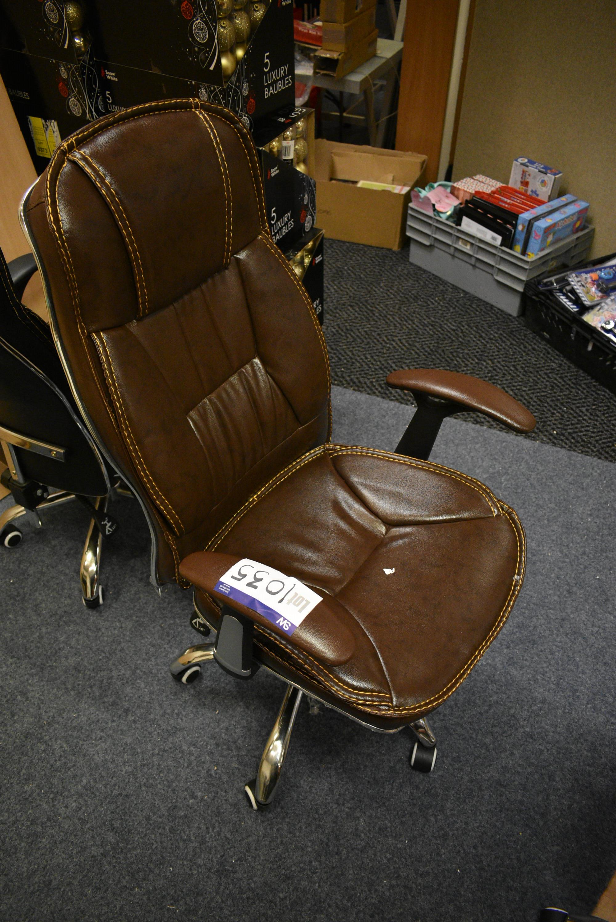 Brown Leather Effect Upholstered Swivel Armchair (