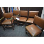 Five Leather Upholstered Wood Oak Framed Chairs, c