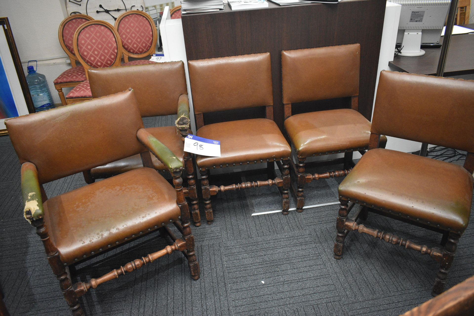 Five Leather Upholstered Wood Oak Framed Chairs, c - Image 2 of 2