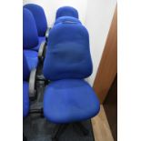 Three Blue Fabric Upholstered Typists Chairs (note