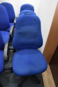 Three Blue Fabric Upholstered Typists Chairs (note